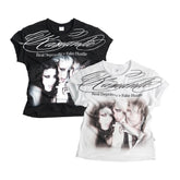 THEWET 2026SS Floral Character Portrait White Ink Letter Printing Ultra Light and Thin Slim Short Sleeve Tee