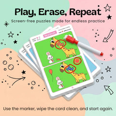 TibaToes™ Find the Difference Cards: Reusable Concentration Training Game for Toddlers & Kids (3 Levels)