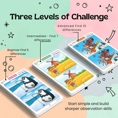 TibaToes™ Find the Difference Cards: Reusable Concentration Training Game for Toddlers & Kids (3 Levels)