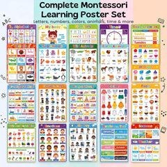 TibaToes™ Montessori Learning Posters: 20-Piece Educational Wall Chart Set for Toddlers & Preschoolers
