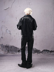 THEWET SPLITTING TONGUE 2025AW Burst Pattern Dark Pioneer Micro La Brushed Wax Elastic Pants