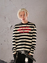 THEWET 2026 Spring American Street Black and White Stripe Short Style Loose Long Sleeve Used Spray Dirty Interval Strip Long Tee