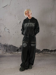 THEWET 2025 Autumn/Winter 500g American Street Heavy duty Thickened Warm Washed Outdated Printed Loose Pants