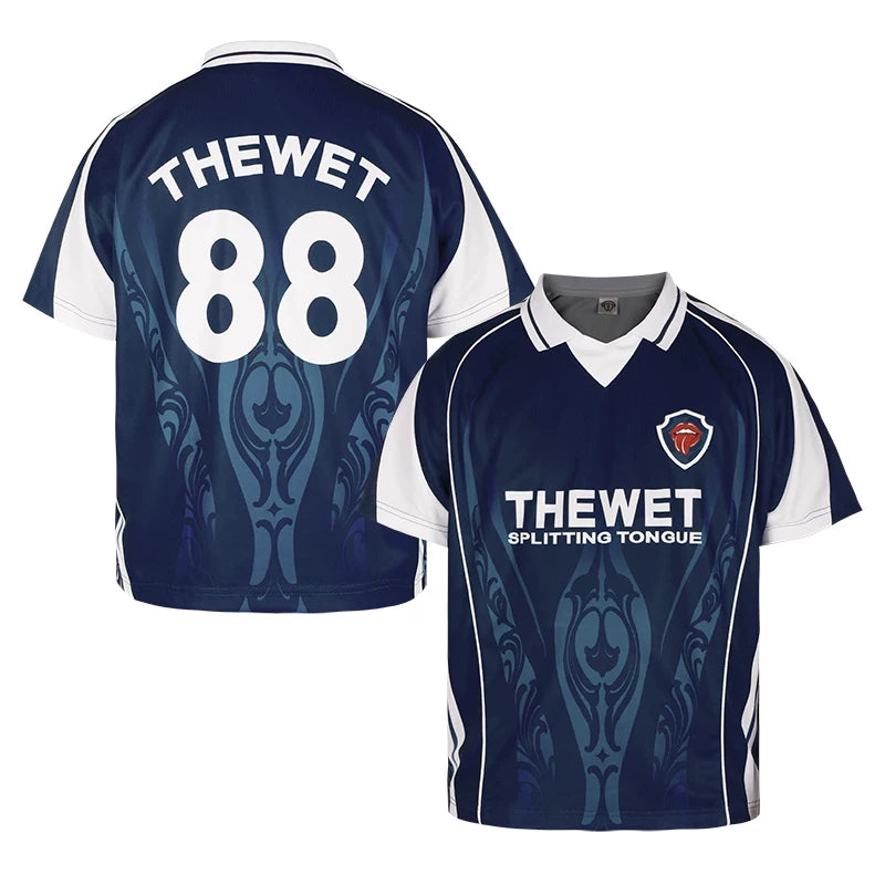 THEWET 2026SS American Street Fun Retro Dark Pattern Printed Split Tongue Sports Jersey Short Sleeve Tee
