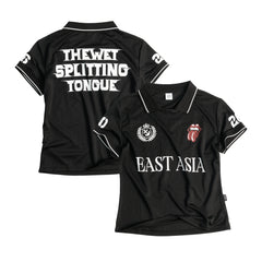 THEWET 2026SS East Asian Street Casual Elastic Jersey Letter Printed Short Sleeve Polo Shirt Slimming Short Tee