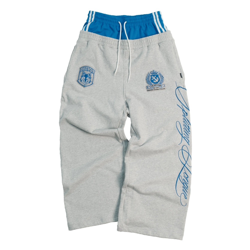 THEWET Hip Hop Training Camp Fake Two piece Double Waist Splicing Color Contrast Embroidered Pants Men's Pure Cotton Wide Leg Straight Leg Pants