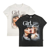 THEWET 2026SS Retro Street KISS Photo White Ink Printed Cotton Slim Short Sleeve Tee