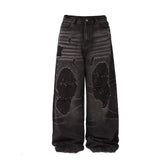 LILWET water washed distressed 13 ounce Baggy ripped floor wide leg jeans THEWET tongue splitting
