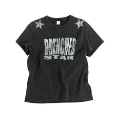 THEWET 2026SS Street Retro Vintage Double Star Letter Printed Cotton Short Sleeve Tee