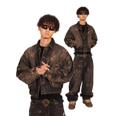 THEWET Tongue Mud Dyeing Waste Soil Baggy Pants Wash and Make Old Super Fat Loose Jeans