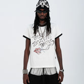 THEWET 2026SS Street Leisure White Ink Letter Non Smoking Printed Cotton Slim Short Sleeve Tee