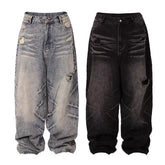 LILWET loose hole washed distressed 13 ounce cat paw scratch cat whisker split tongue jeans THEWET