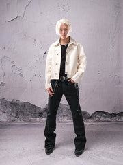 THEWET SPLITTING TONGUE 2025AW Burst Pattern Dark Pioneer Micro La Brushed Wax Elastic Pants