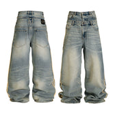 THEWET SPLITTING TONGUE 2025AW Washed and Used Honeycomb Cat Beard Double Waist Cowboy Pants