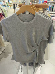 Gap women's 2026 summer new cotton logo embroidered pleated drawstring short sleeved T-shirt top 892641