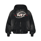THEWET 2026AW Spring Street Casual Zipper Hoodie 400g Aged Cracked Printed Spray Dirty Hoodie