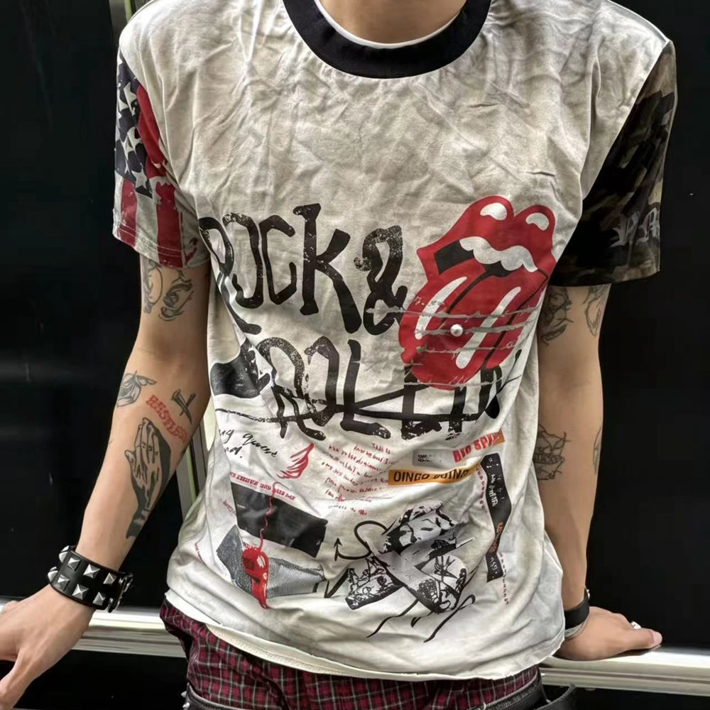 ROLLINGMONEY Vintage Camo Graphic Tee