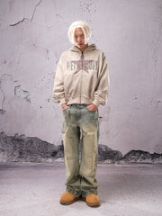 THEWET SPLITTING TONGUE 2025AW Washed and Used Digital Splashed Honeycomb Cat Beard Jeans
