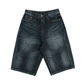 THEWET 14oz American washed distressed three-dimensional pleated cat whisker denim shorts for men, pure cotton wide leg cropped pants