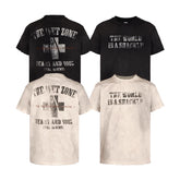 THEWET 2025SS American retro mud dyed distressed street casual cross distressed printed short sleeved tee
