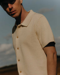 The Button Down Polo in Heather Oat Crochet