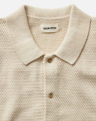 The Button Down Polo in Heather Oat Crochet