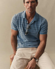 The Pacific Polo in Washed Indigo Pique Stripe