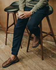 The Apres Pant in Rinsed Indigo Sashiko