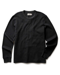 The Organic Cotton Crew in Faded Black Waffle