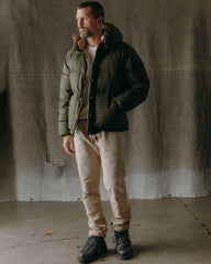 The Down Sweater in Olive Waxed Ripstop