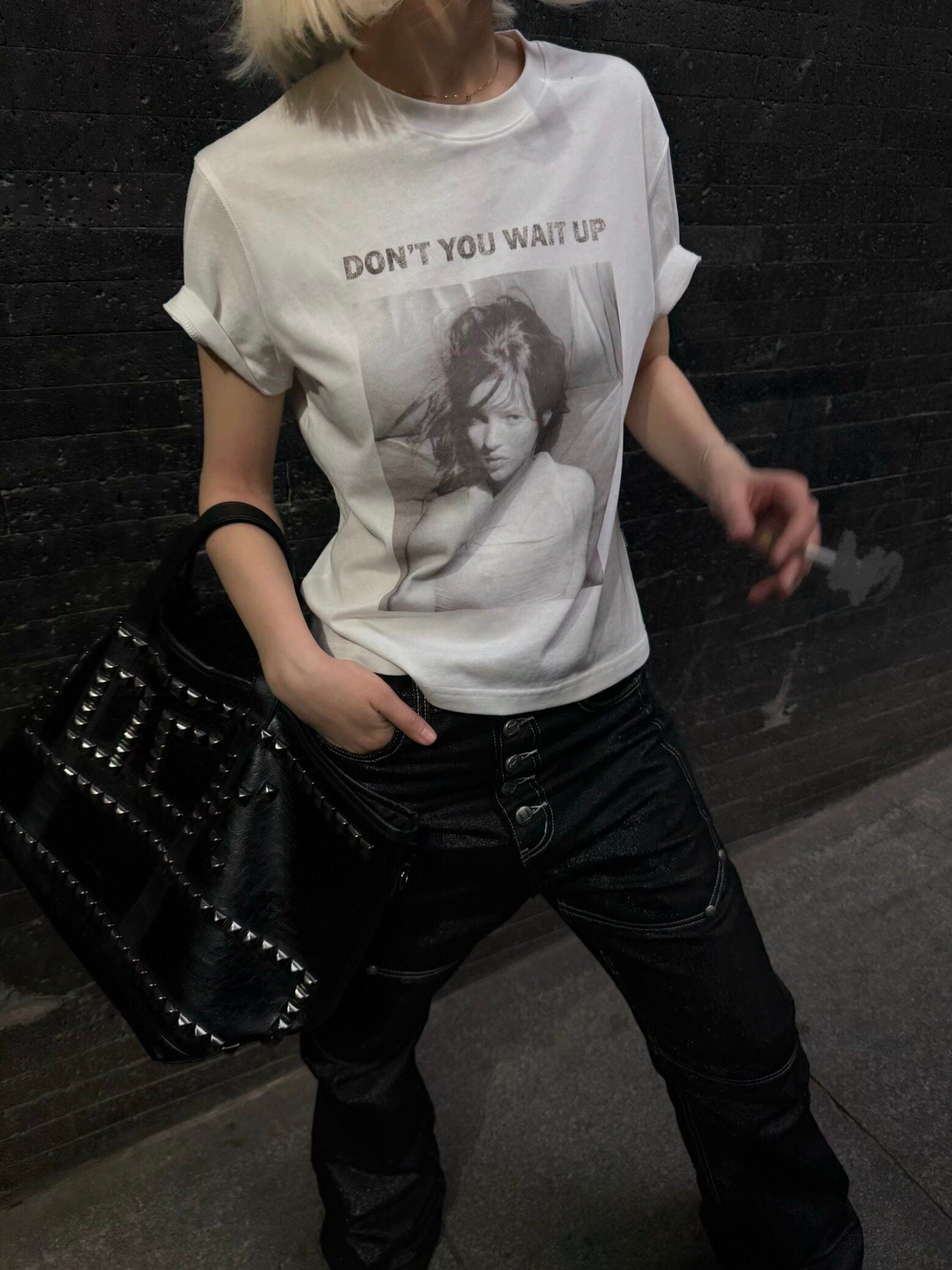 THEWET 2026SS photo portrait white ink letter print snowflake cotton lightweight slim fit short sleeved tee
