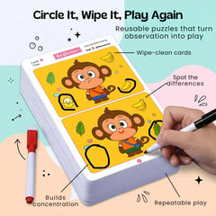 TibaToes™ Find the Difference Cards: Reusable Concentration Training Game for Toddlers & Kids (3 Levels)