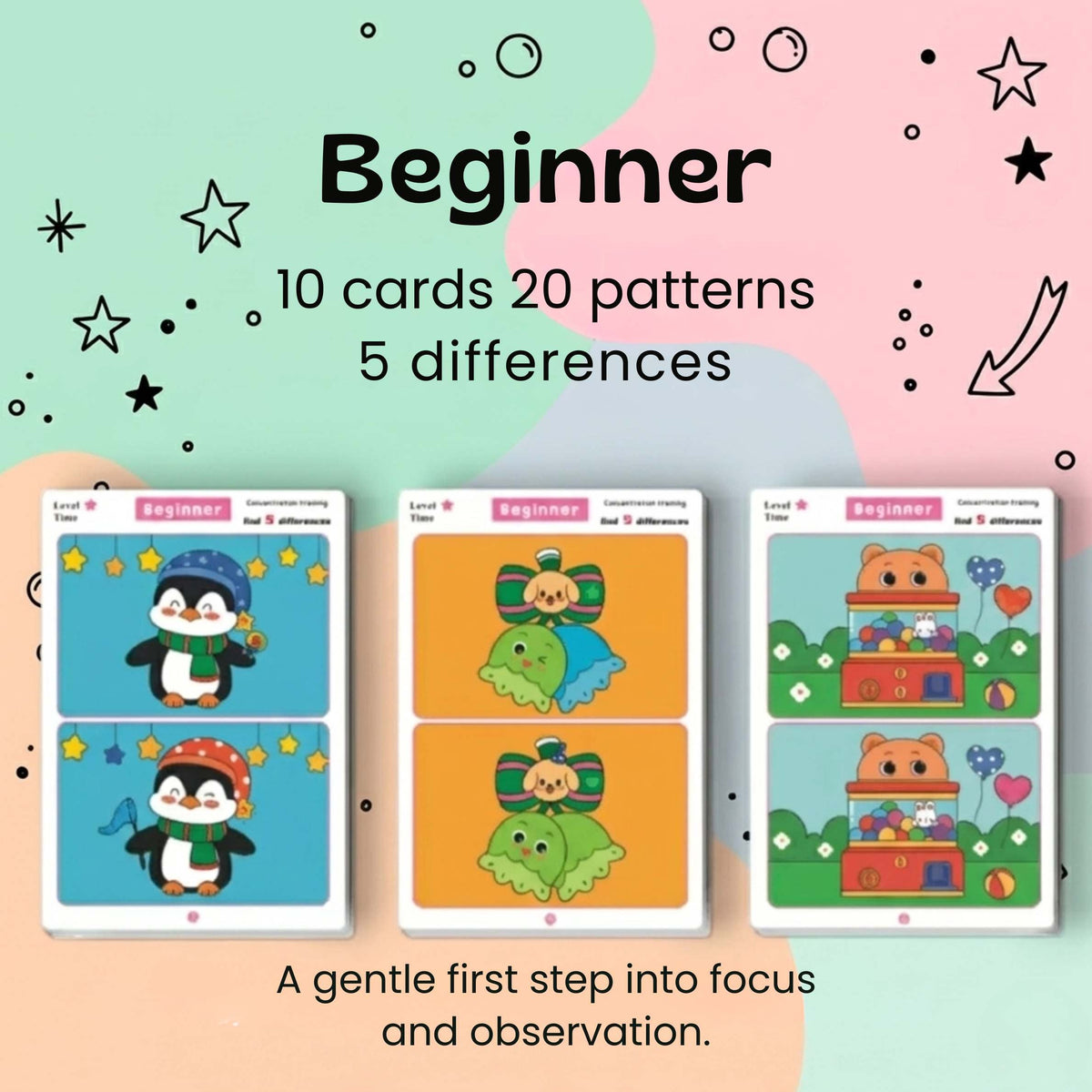 TibaToes™ Find the Difference Cards: Reusable Concentration Training Game for Toddlers & Kids (3 Levels)