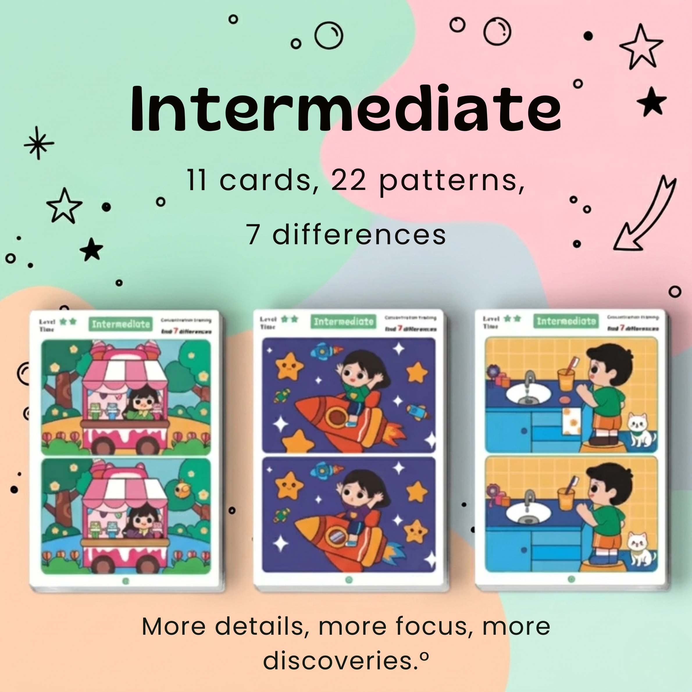 TibaToes™ Find the Difference Cards: Reusable Concentration Training Game for Toddlers & Kids (3 Levels)