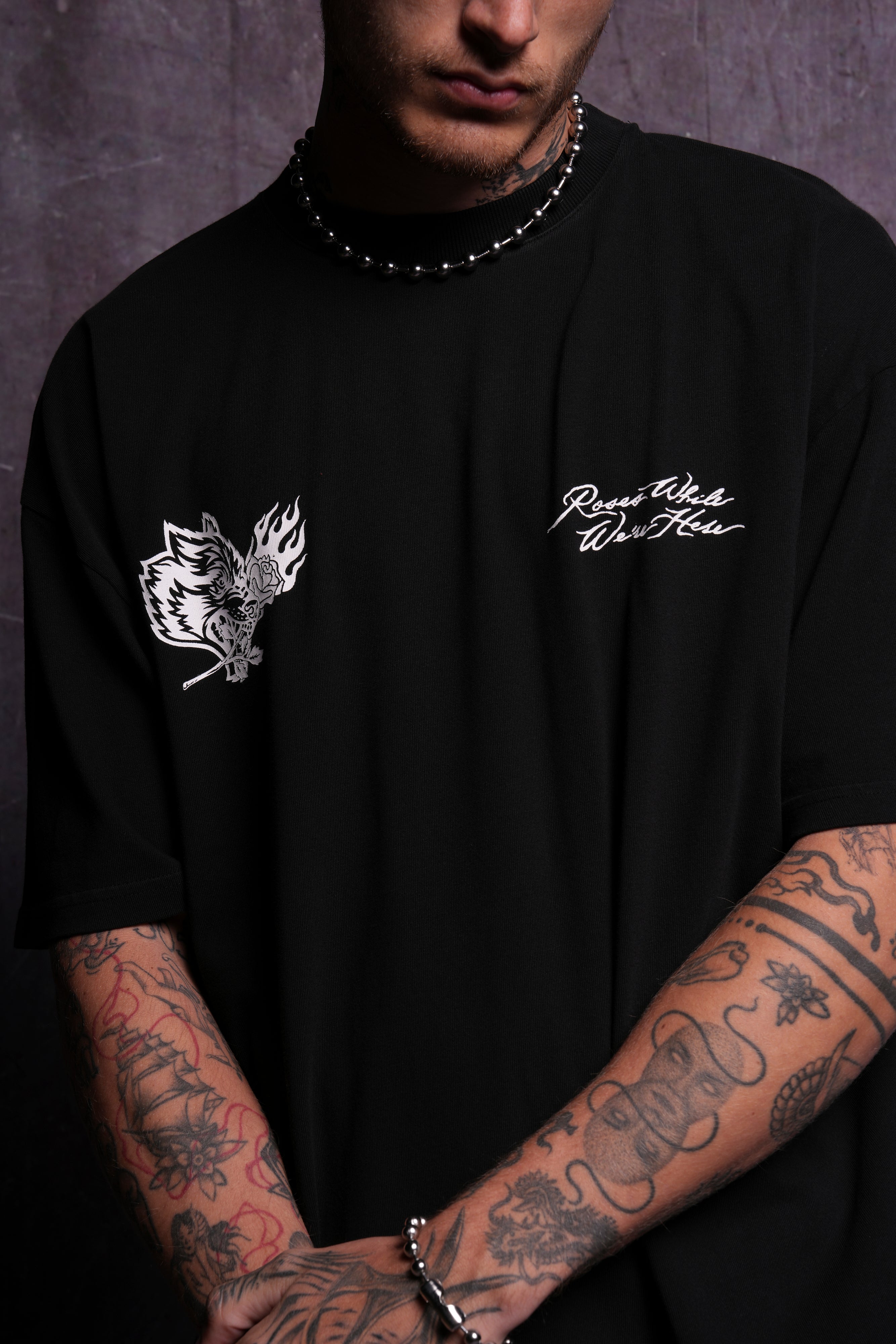 Roses While We're Here "Premium" Oversized Tee in Black