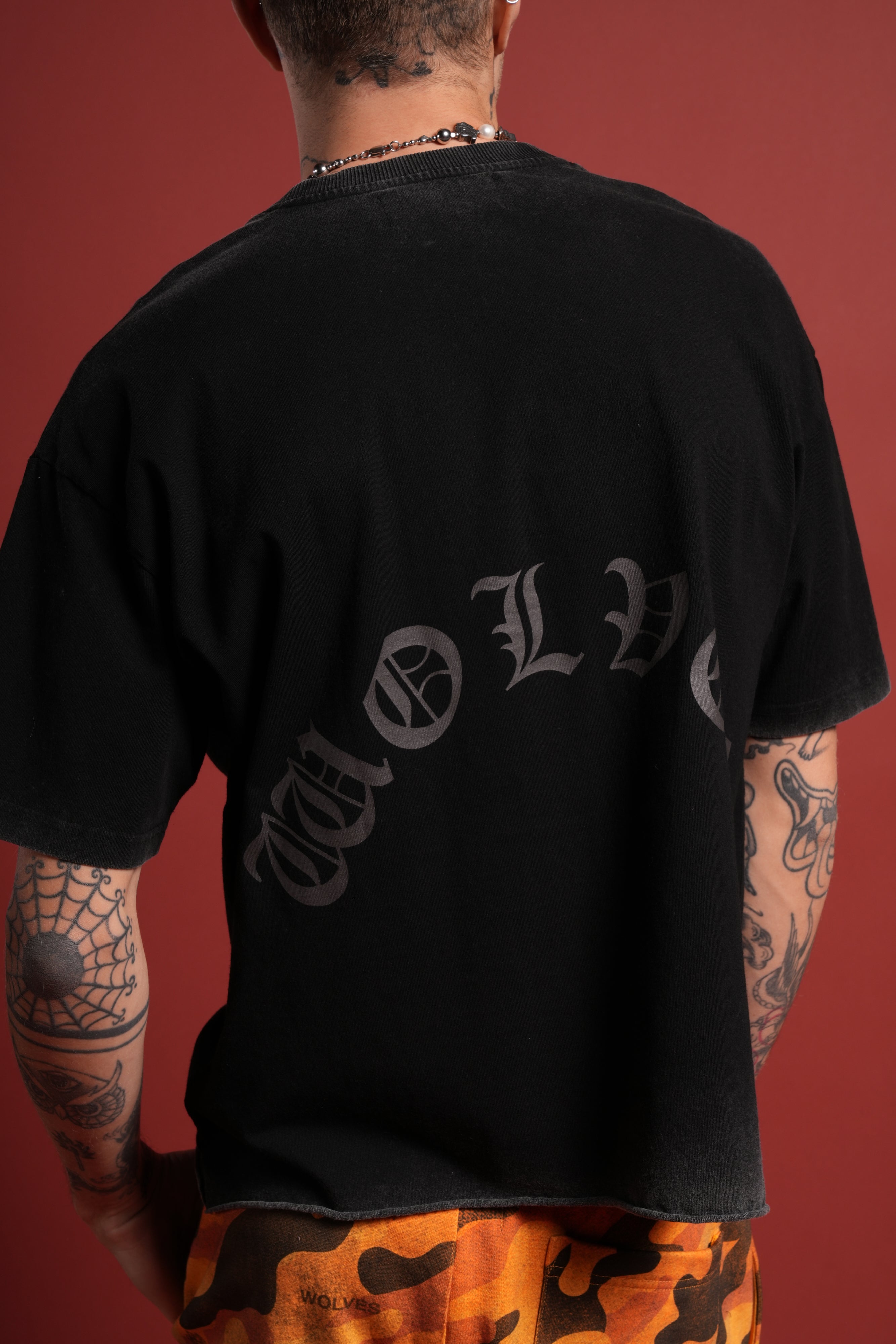 DSVD Legacy Grunge Mid-Length Raw Hem Tee in Black