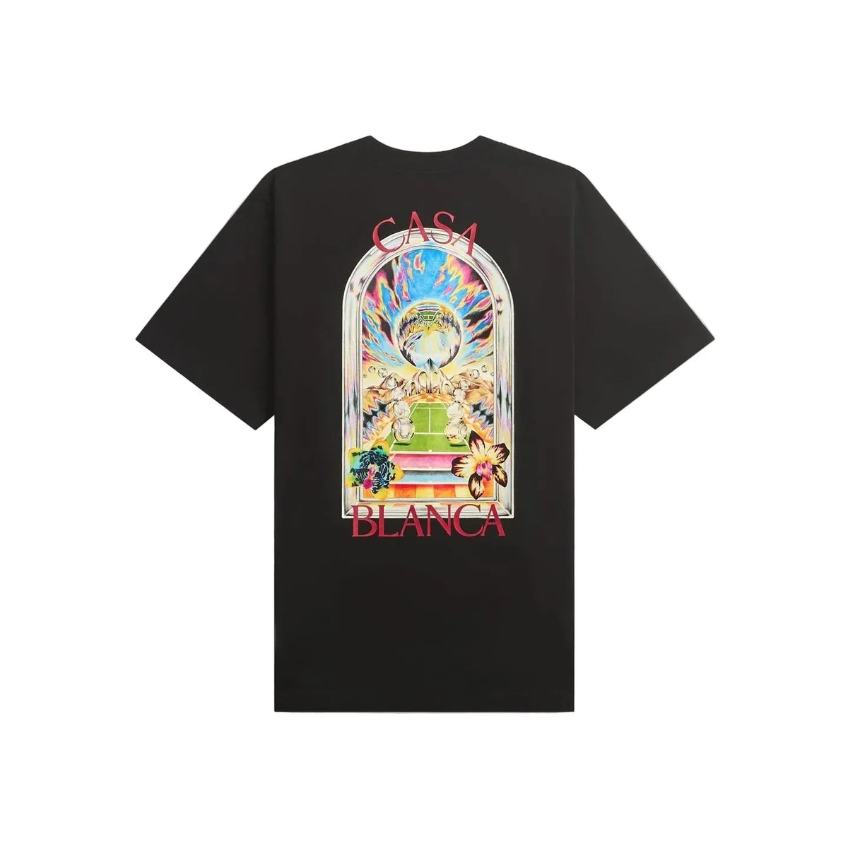 Casablanca Black Tennis Landscape Short Sleeve T‑Shirt