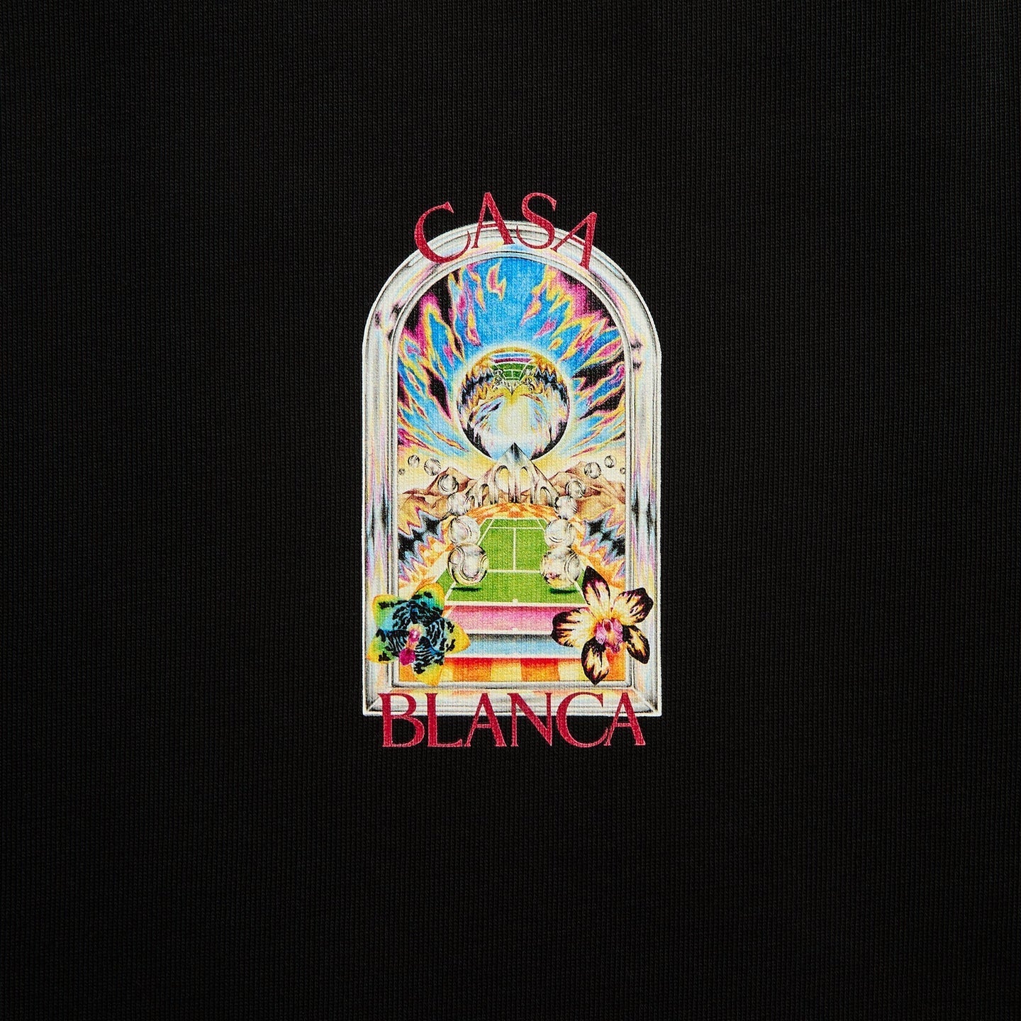 Casablanca Black Tennis Landscape Short Sleeve T‑Shirt