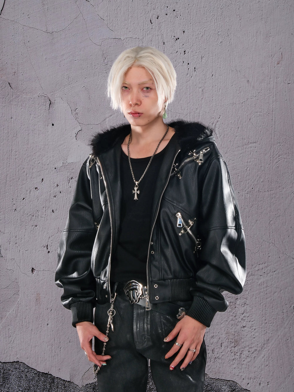 THEWET SPLITTING TONGUE 2025AW Winter Street Silhouette Airplane Buckle Zipper Leather Jacket