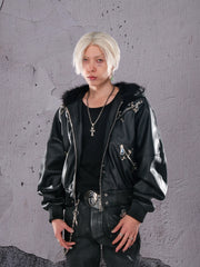 THEWET SPLITTING TONGUE 2025AW Winter Street Silhouette Airplane Buckle Zipper Leather Jacket