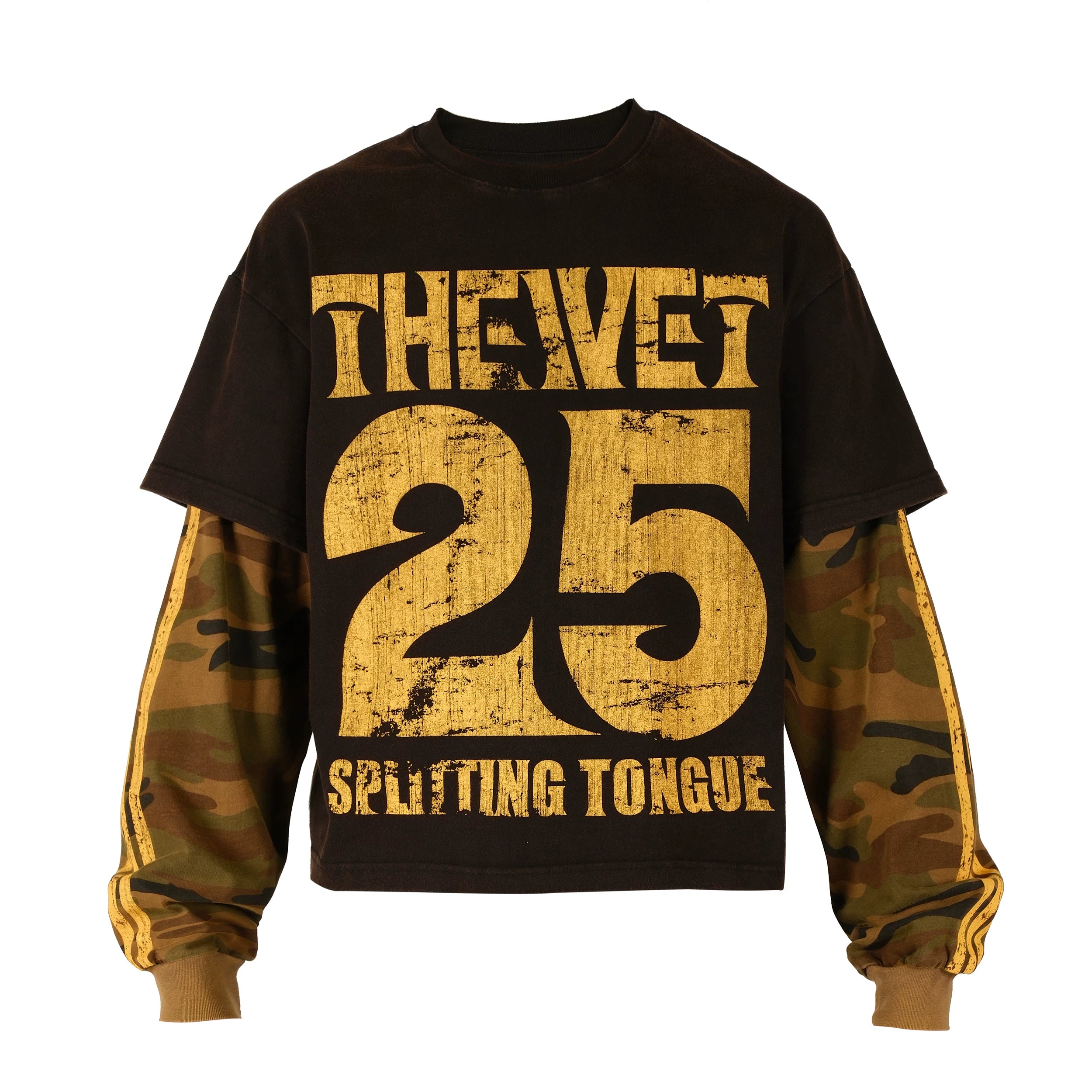 THEWET 2025AW TOPBARRY Same Camo Old Fake Two Loose Printed Casual Long Sleeves Tee