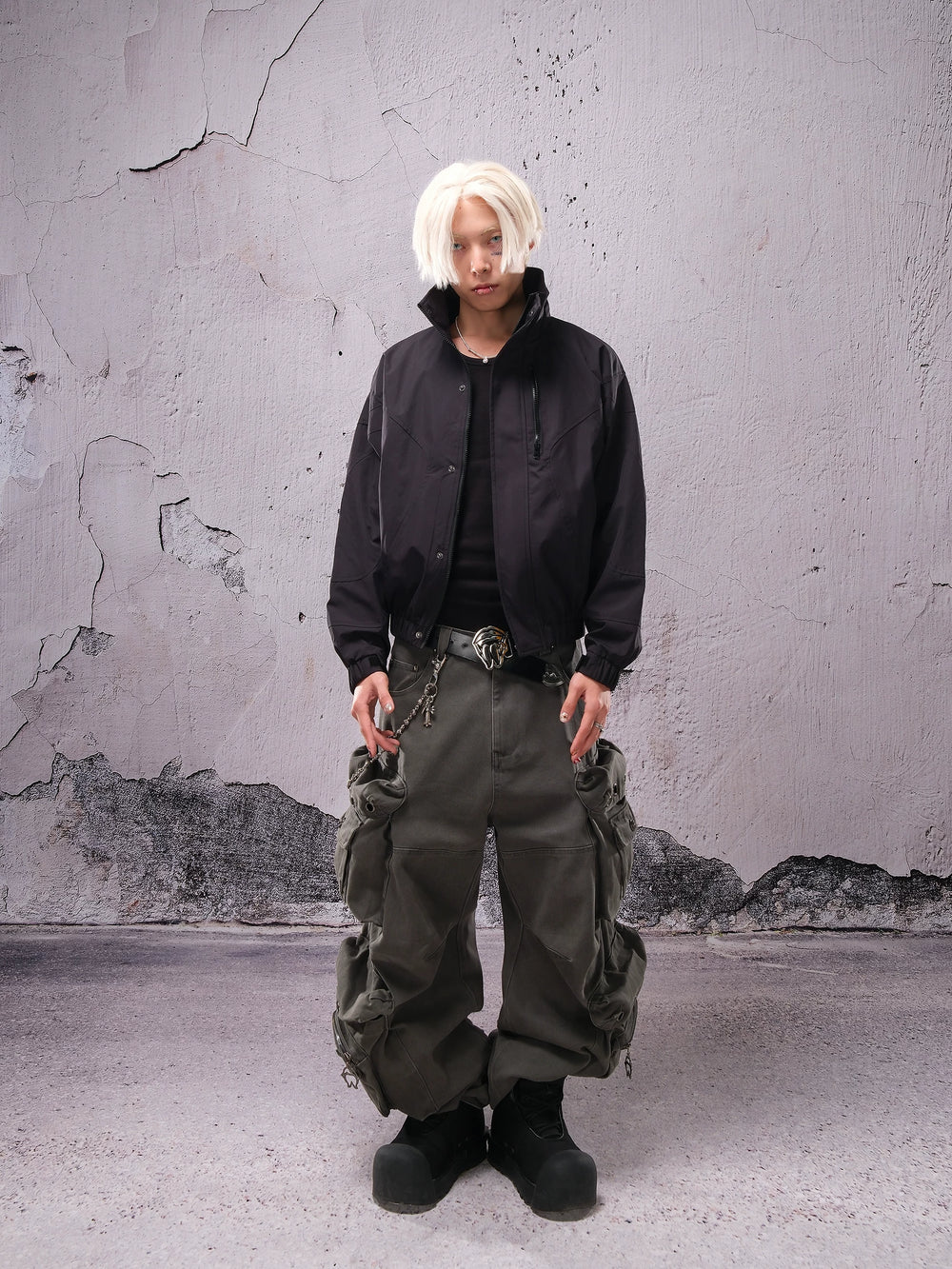 THEWET 2025秋冬 美式街头廓形刺绣短款立领夹克高领防风警服外套