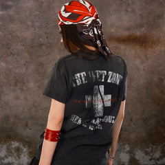 THEWET 2025SS American retro mud dyed distressed street casual cross distressed printed short sleeved tee