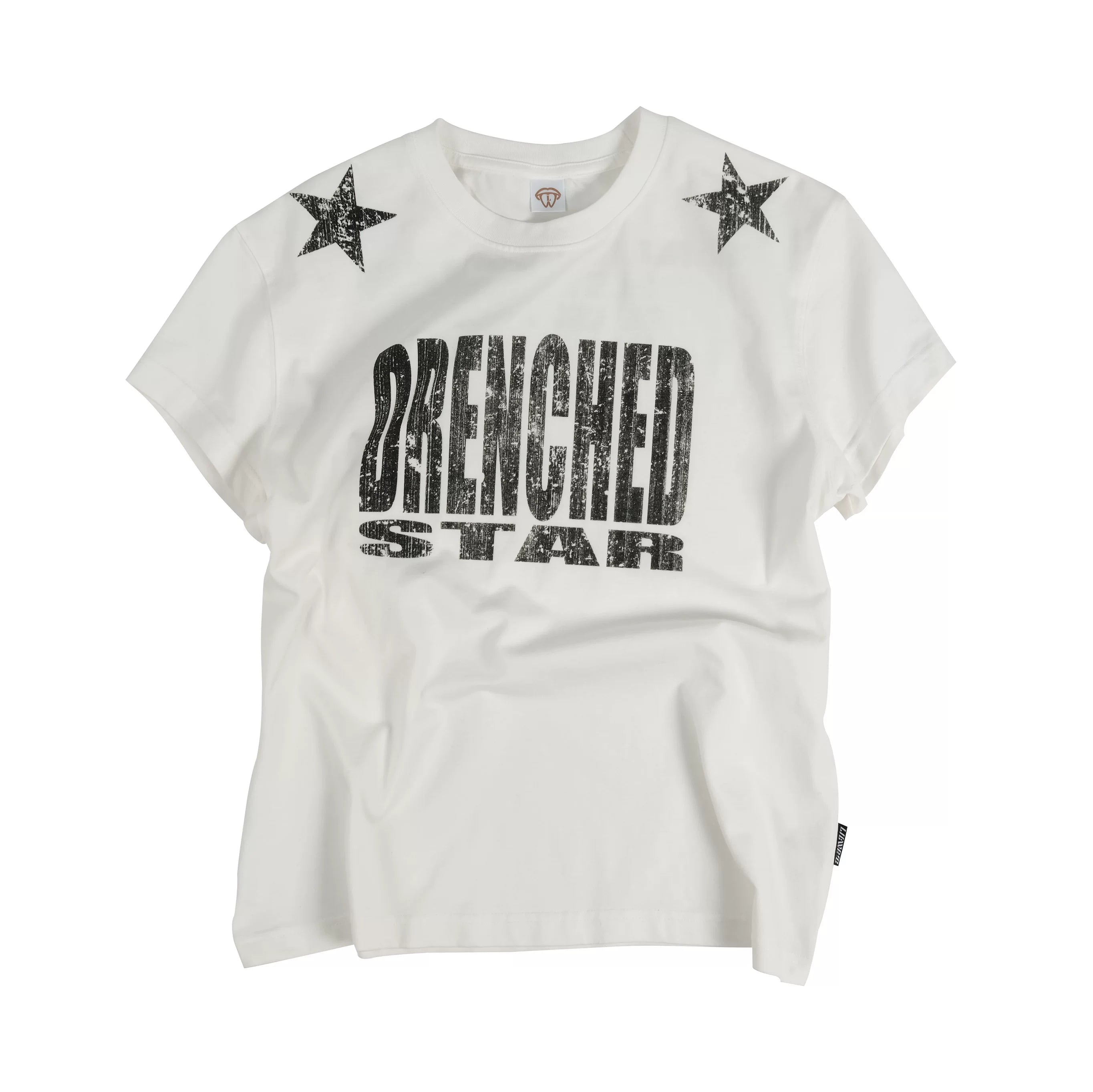 THEWET 2026SS Street Retro Vintage Double Star Letter Printed Cotton Short Sleeve Tee