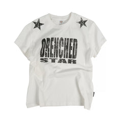 THEWET 2026SS Street Retro Vintage Double Star Letter Printed Cotton Short Sleeve Tee