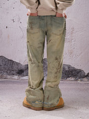 THEWET SPLITTING TONGUE 2025AW Washed and Used Digital Splashed Honeycomb Cat Beard Jeans