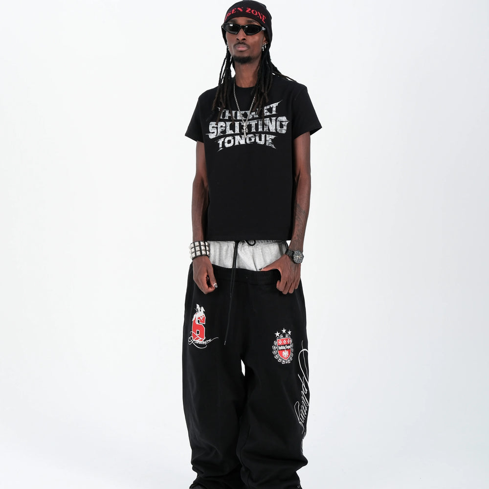 THEWET 2026SS Street Retro Doing Old Casual Bending Knife LOGO Printed Cotton Slim Short Sleeve Tee