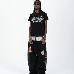 THEWET 2026SS Street Retro Doing Old Casual Bending Knife LOGO Printed Cotton Slim Short Sleeve Tee