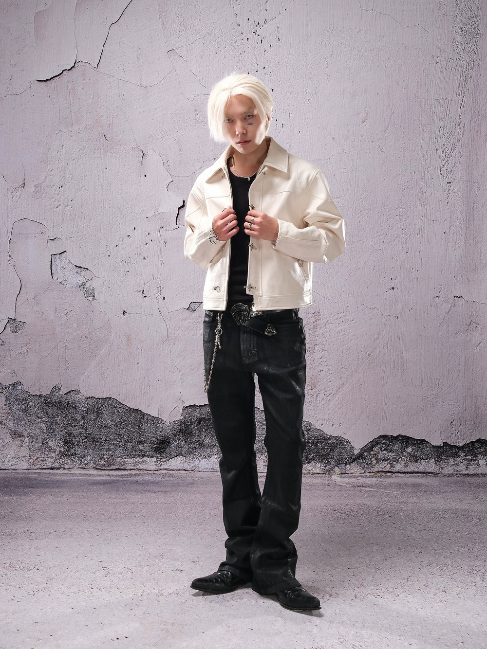 THEWET SPLITTING TONGUE 2025AW Burst Pattern Dark Pioneer Micro La Brushed Wax Elastic Pants