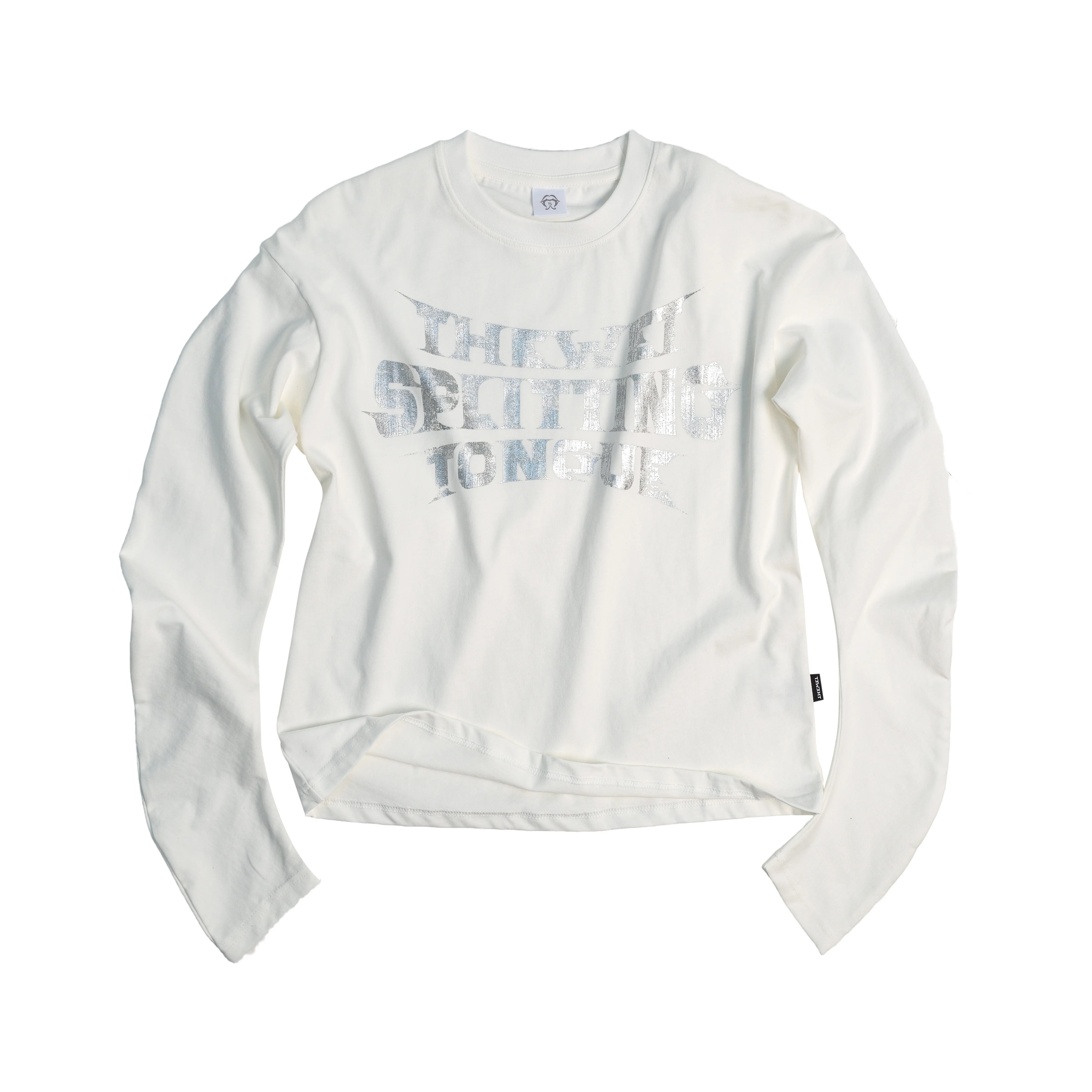 THEWET 2026 American Street Letter Hot Silver Logo Curved Knife Long Sleeve Daily Casual Interior Long Tee